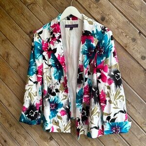 Gloria Vanderbilt watercolor pink black teal white floral jacket blazer size 22